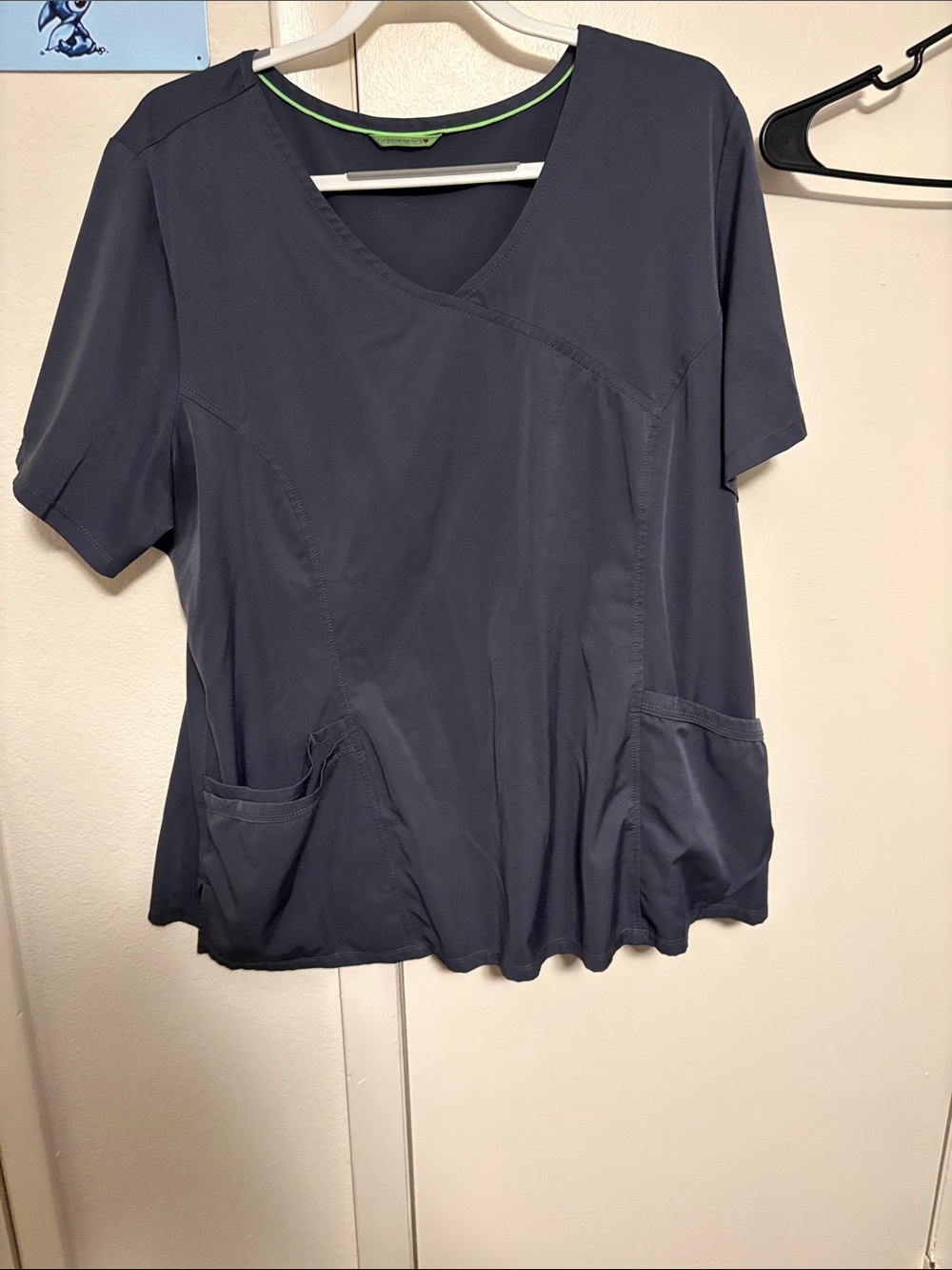 healing hands Pewter Grey V-neck Scrub Tunic with Lime Trim